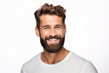 AI generated photo of handsome attractive man perfect skin haircut isolated on white background