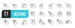 Set of line icons related to gesture, zoom, move, tap, click. Outline icons collection. Editable stroke. Vector illustration.