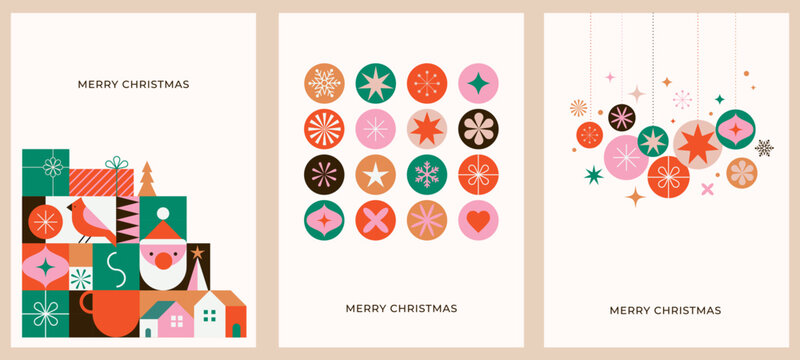 christmas cards in modern minimalist geometric style. colorful illustration in flat cartoon style. x