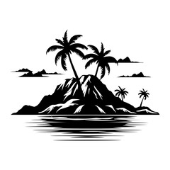 island  Silhouettes of palm trees on the beach.