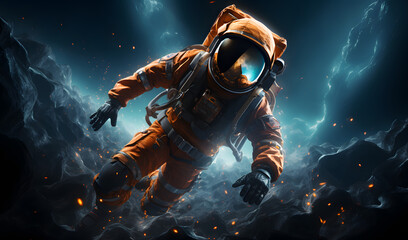 Wall Mural - spaceman or astronaut walking on the mars.