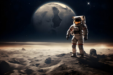 Wall Mural - spaceman or astronaut on the moon.