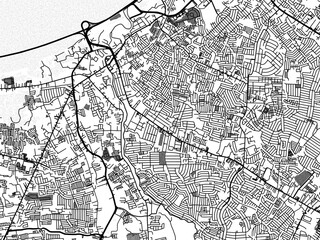 greyscale vector city map of las pinas in the philippines with with water, fields and parks, and roa
