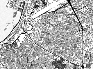 greyscale vector city map of paranaque city in the philippines with with water, fields and parks, an