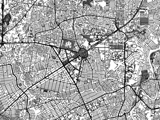 greyscale vector city map of quezon city in the philippines with with water, fields and parks, and r