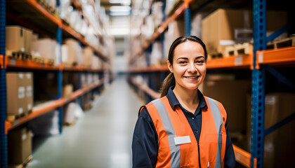 Wall Mural - Warehouse female worker standing in stock.