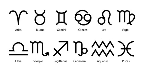 zodiac signs set. isolated horoscope zodiac symbols capricorn, aquarius, pisces, aries, taurus, gemi
