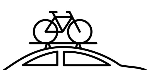 Wall Mural - Cartoon car side view and bicycle. Cyclist or bike on cars to holiday. vacation sport time. Car with bicycle on the roof rack. For tourists on the road or city. Cycle with bikes roof rack.