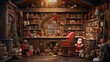 © lililia - Santa Claus in his whimsical workshop, crafting toys and checking his list. the cozy, clutter-free environment where the magic happens, with a minimalist, modern twist.
