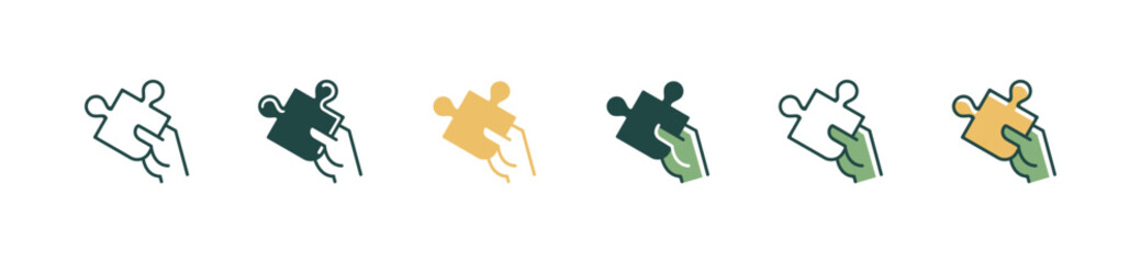 Leinwandbilder - simple hand holding jigsaw puzzle piece icon vector business problem solving success solution creative puzzle fit idea symbol illustration for web and app