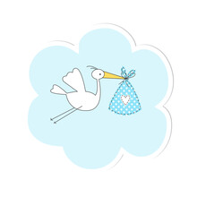 Hand Drawn Stork On The Sky.