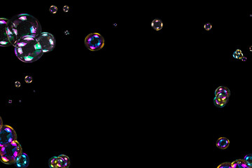 Soap bubbles isolated on a black background