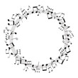 © tota - 黒い音符の円形フレーム、躍動感のある音楽背景イラスト