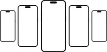 Set of realistic models smartphone with transparent screens. Smartphone mockup collection. Phone mockup in front. Mobile phone. Realistic, flat and line style. Vector EPS 10