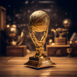 Gold basketball trophy. A concept of winning a championship in the sport of basketball. Generative ai. 