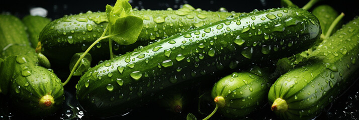 Wall Mural - Cucumber fresh and ripe vegetable food banner for web or design. Generative AI