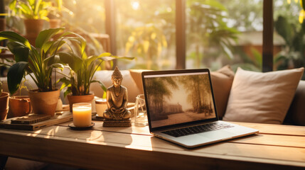 bright office with a computer on the table