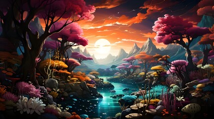 Wall Mural - sunset at the coral reef