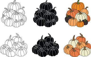 Canvas Print - Pile of Pumpkins Clipart - Outline, Silhouette & Color