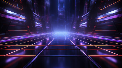 Wall Mural - empty dark room, modern futuristic sci fi background. generative ai