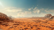 Martian orange surface panorama landscape background on a sunny day, sand hills. Generative Ai