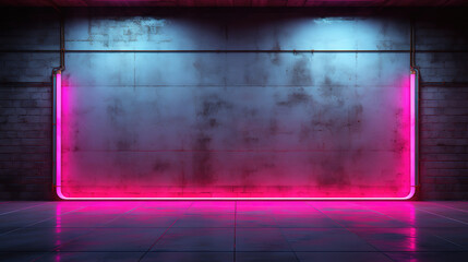 Wall Mural - neon lights in empty concrete room, bright color. generative ai