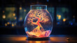 © Mukhlesur - A glowing brain inside a lightbulb radiating knowledge and creativity. Generative Ai
