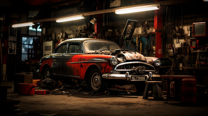 vintage car in the garage