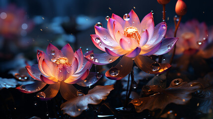 Wall Mural - lotus flower fantasy detail, nature background cinematic color grading generative ai
