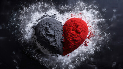 Wall Mural - concept of valentine's day, picture of heart of flour on a black background. generative ai
