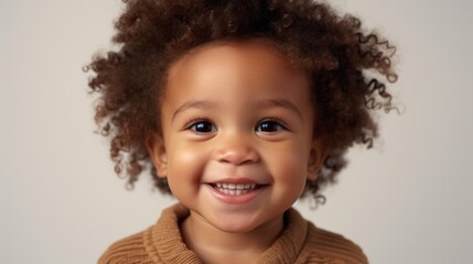 Wall Mural - Radiant Black toddler girl captured in a studio portrait on a beige backdrop.