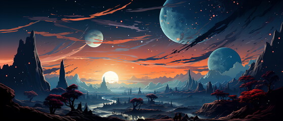 Wall Mural - space digital artwork. Surreal fantasy space