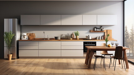 Sticker - Stylish kitchen interior with dining table and chairs