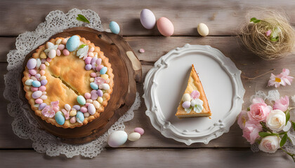 Neapolitan typical easter cake : top view, copy space