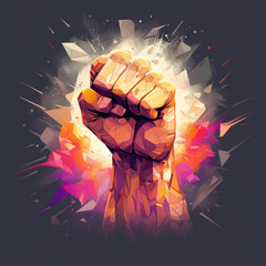 Wall Mural - a colorful fist illustration, in the style of light crimson