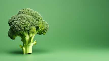 Wall Mural - healthy Broccoli on isolated Green, copy space