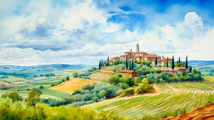 Wall Mural - beautiful tuscany landscape with vineyards in italy