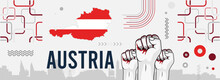 Austria National Day Banner With Austrian Map, Flag Colors Theme Background And Geometric Abstract Retro Modern  Design