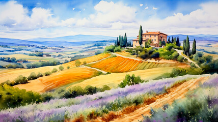 Wall Mural - beautiful tuscany landscape with vineyards in italy