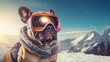 Cool dog in ski goggles in a ski resort, generative AI
