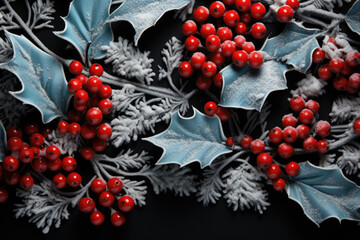 Poster - Red Christmas Holly berries with snow