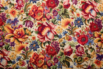 Poster - Assorted bloom embroidery on patterned fabric, wallaper background