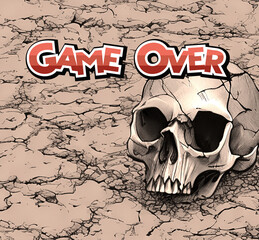 Canvas Print - Game over message and skull draw