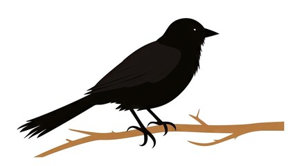 Sticker -  a black bird sitting on top of a branch of a tree.  generative ai