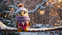 Cute Cartoon Owl, Snow
