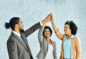 Sticker - young business people meeting office hands teamwork group black african american agreement black happy smiling success partnership  businesswoman s black african american high five gesture exchange