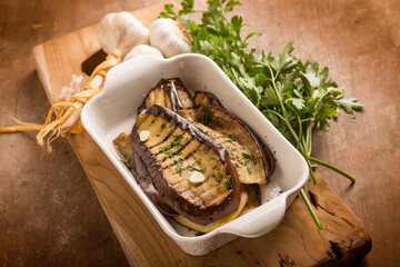 Sticker - grilled eggplants with garlic parsley and olive oil