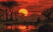 red sunset in the savannah