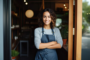 Wall Mural - Portrait of successful small business owner standing proudly and looking at camera.