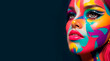 mujer con pintura de diferentes colores en la cara, generado con IA